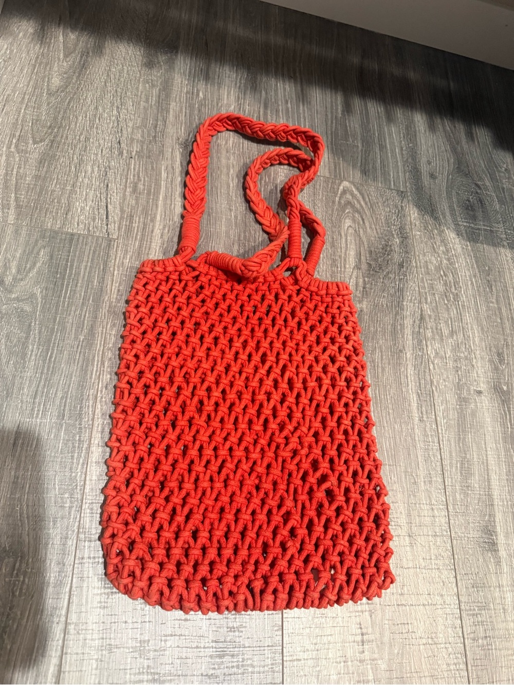 Red Hand-Knit Net Tote Bag - Unbranded